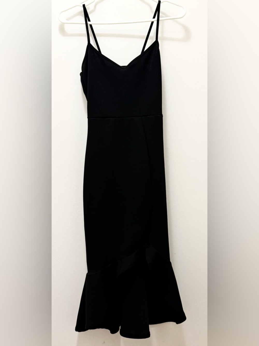 Boohoo Black Spaghetti Strap Midi Dress with Ruffle Hem - Picture 3 of 13